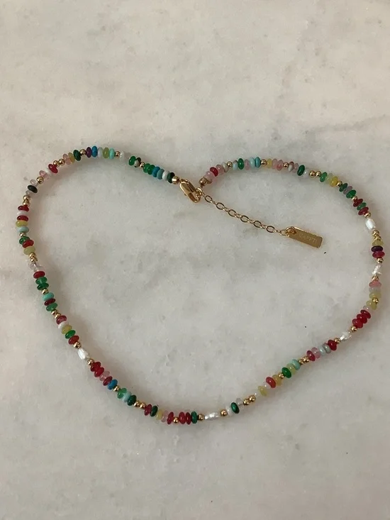 Multicolor Beaded Choker Necklace with Gold Tone Accents, Brand New - Picture 1 of 2